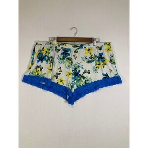 Lady Princess Pajama Shorts Womens 3X White Blue Floral Butterfly Lace Trim